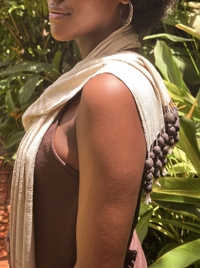 100% Lotus Silk Scarf with Lotus Seed Beads