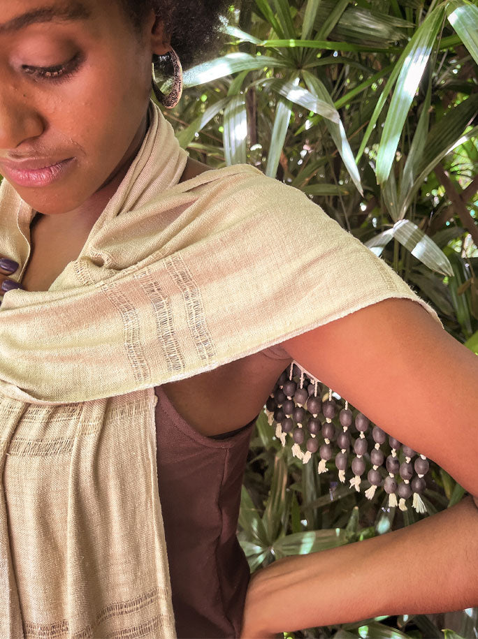 100% Lotus Silk Scarf with Lotus Seed Beads