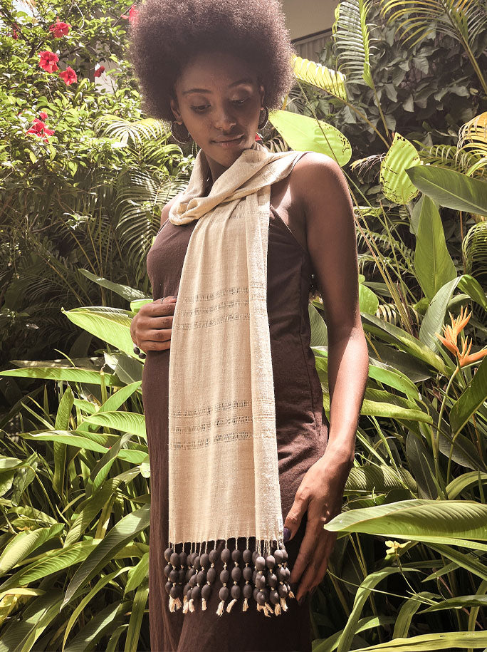 100% Lotus Silk Scarf with Lotus Seed Beads