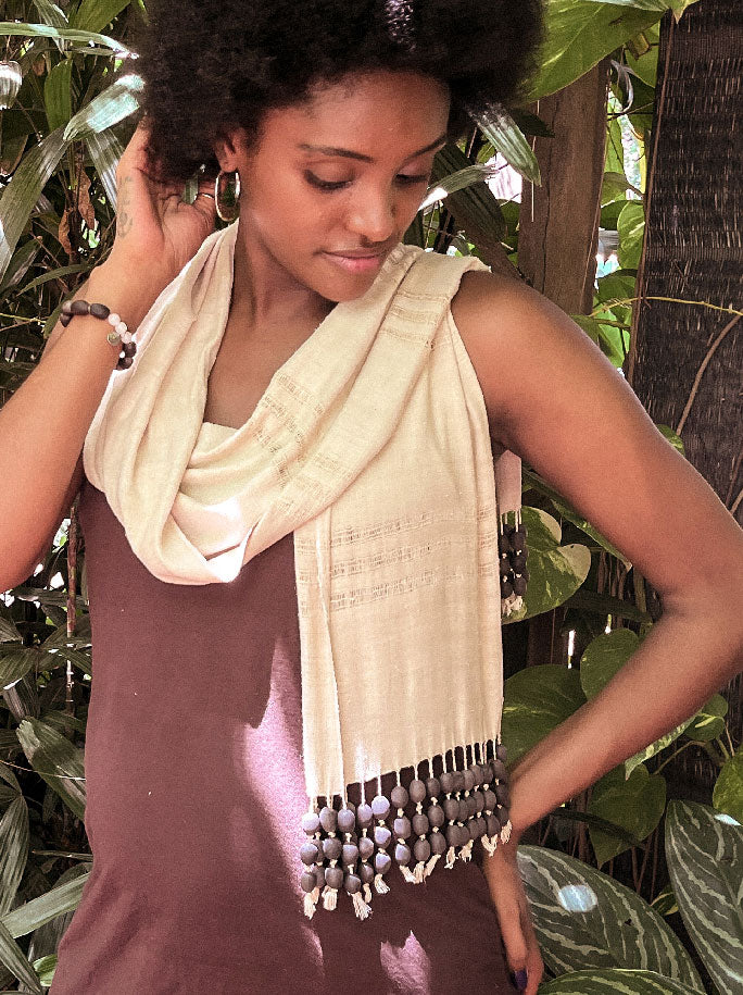 100% Lotus Silk Scarf with Lotus Seed Beads