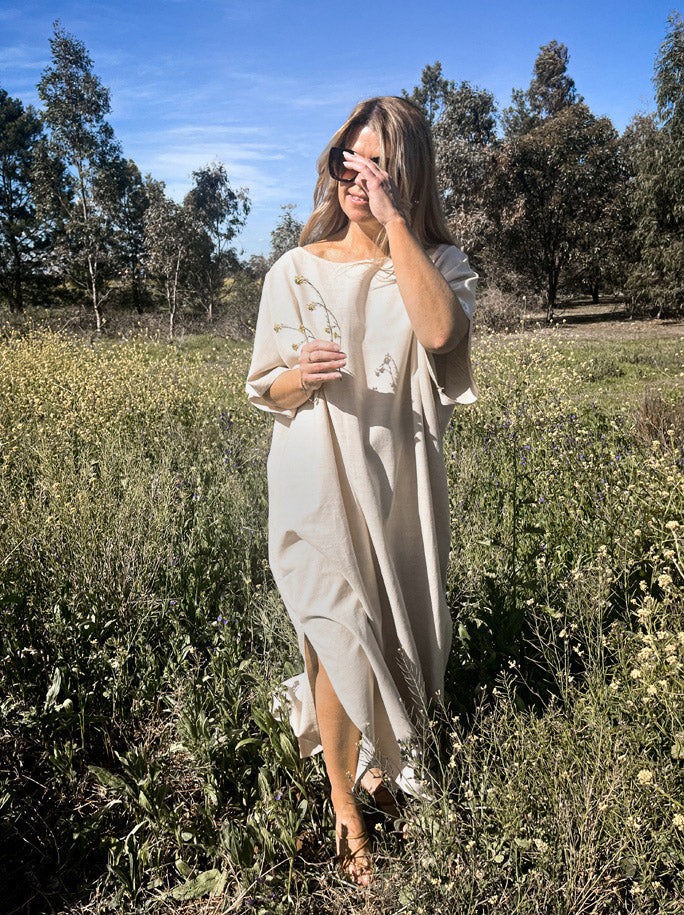 Lotus Silk Kaftan Dress Acala Stem Lotus Silk Kaftan Dress Acala Stem