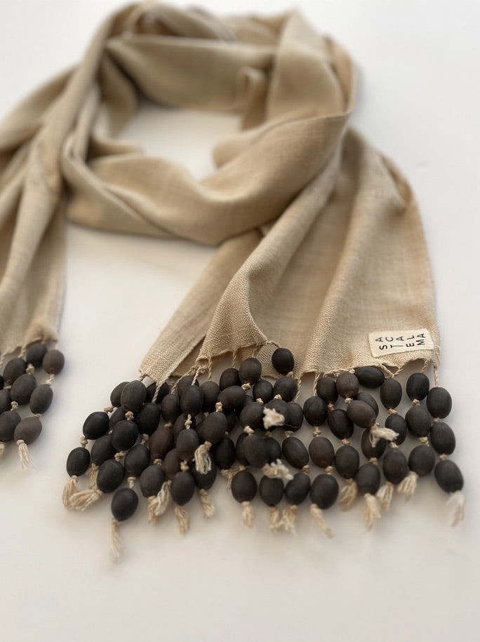 100% Lotus Silk Scarf with Lotus Beads