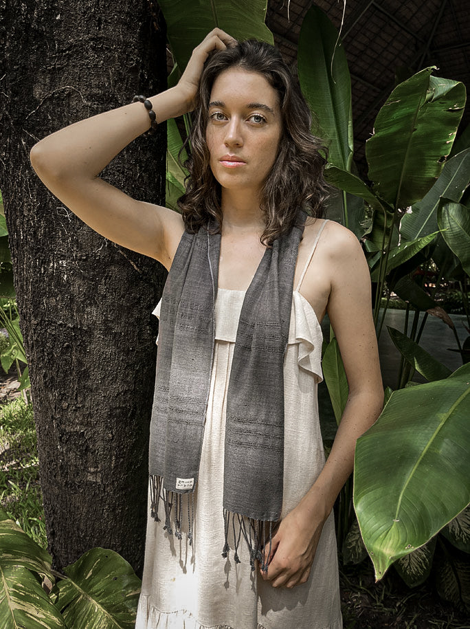 100% Lotus Silk Vegan Luxury Scarf- Loom Woven Ethically-made charcoal colour